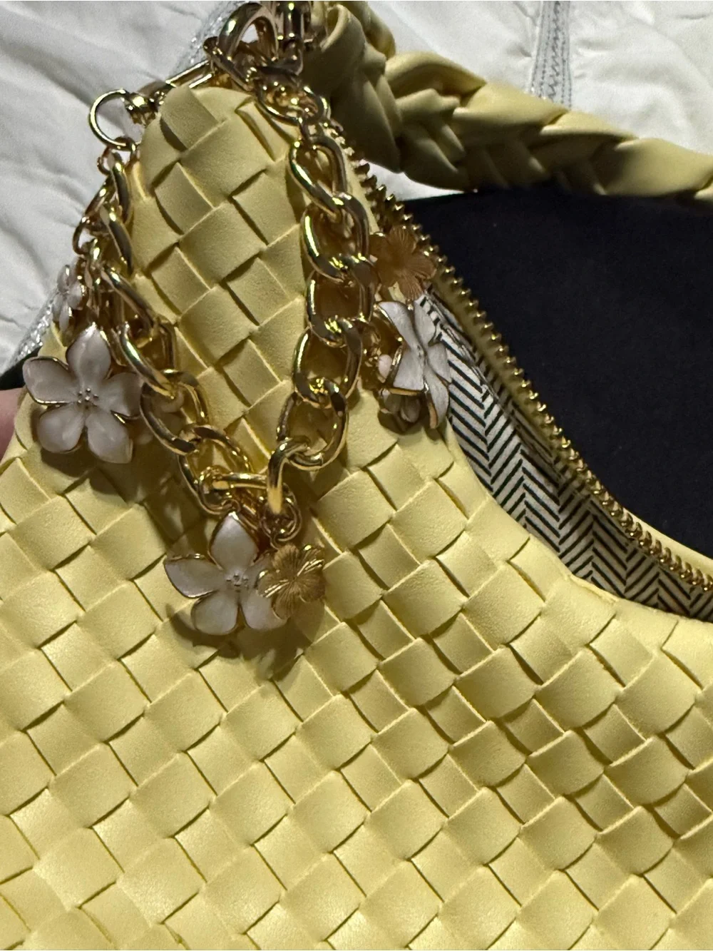 Gold White Floral Charm Bag/Wallet Chain or as a Bag Charm